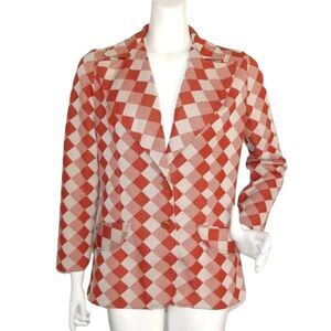 VINTAGE Blazer, M/L, Orange/Off-White Diamonds/Check, 2 buttons, Poly